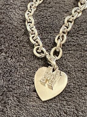 Heart Initial 'M' Charm Chain Bracelet